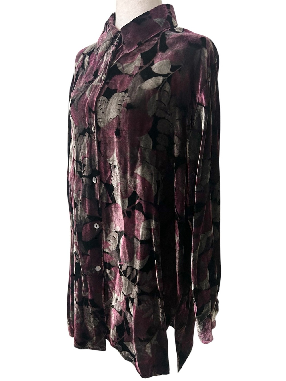Denim & Co. Velvet Floral Button-Up Tunic Top - Picture 2 of 5